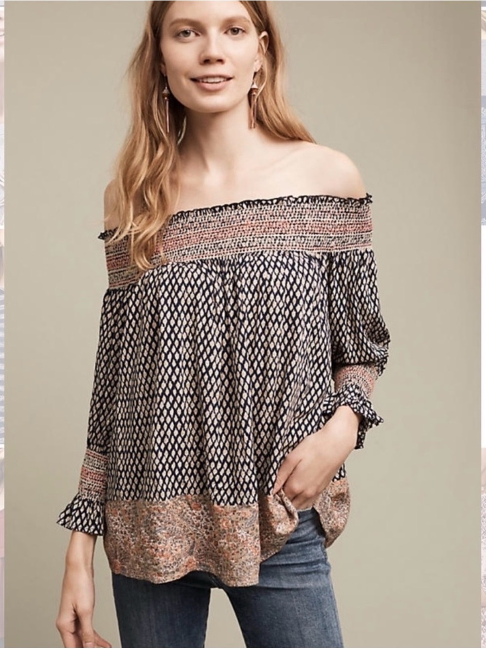 NWT Anthropologie Vanessa Virginia off-the-shoulder smocked blouse - Picture 4 of 4